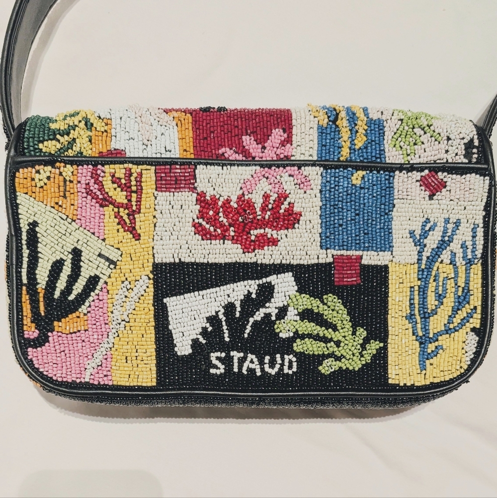 STAUD Tommy Beaded Bag in Coral Patchwork - Picture 3 of 13